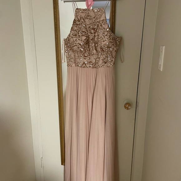 Halter Sequined Pleated A-Line Dress, lightly used, size 14, dry cleaned. - Picture 3 of 8